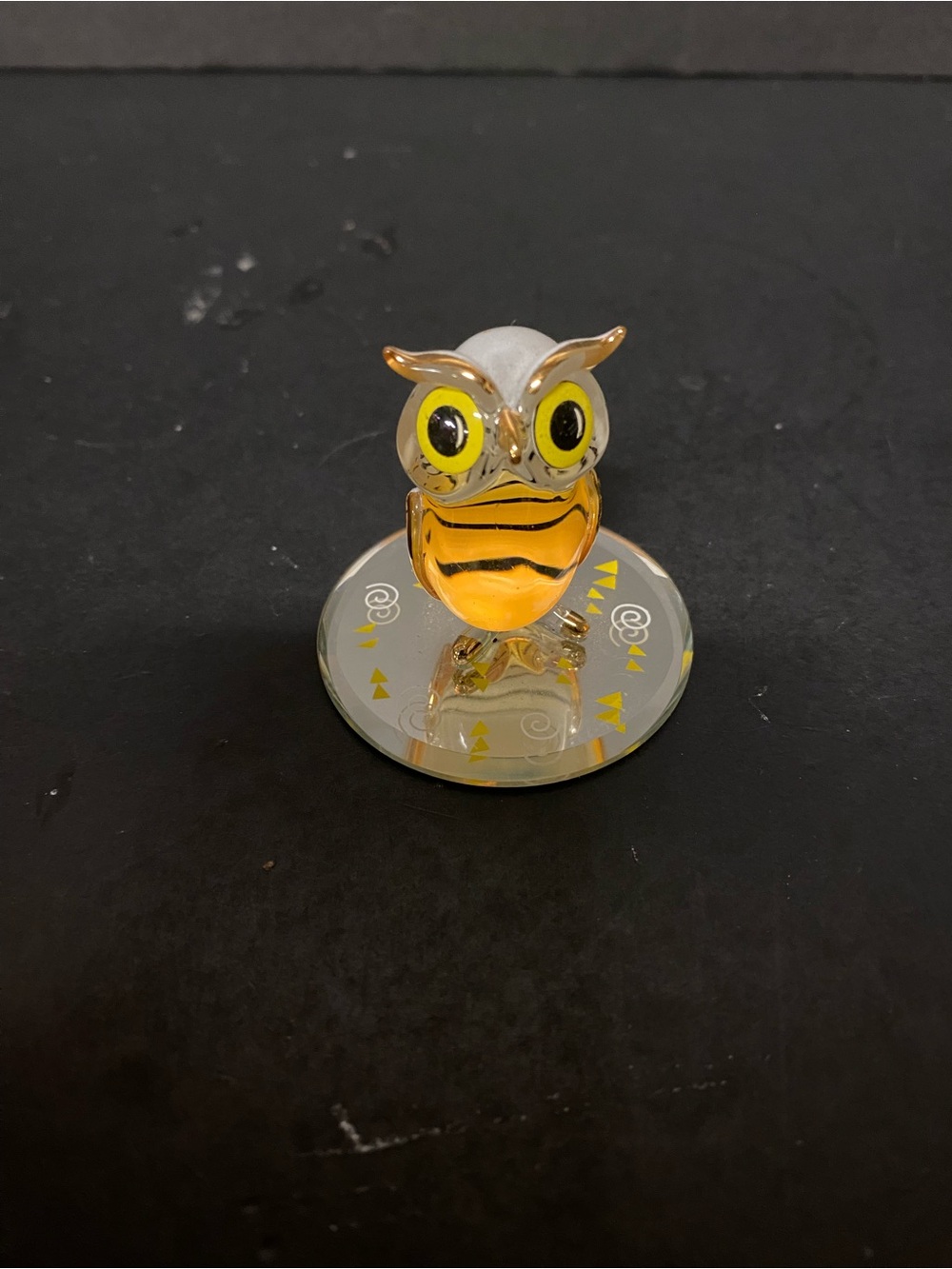 Hand-Crafted Glass Baron Hoot Owl Figurine, with 22k gold accents